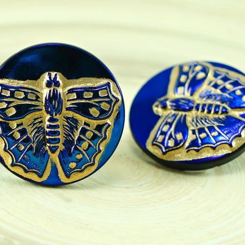 1pc blue star mat or papillon insecte à la main le verre tchèque bouton taille 10 23mm sku-27456