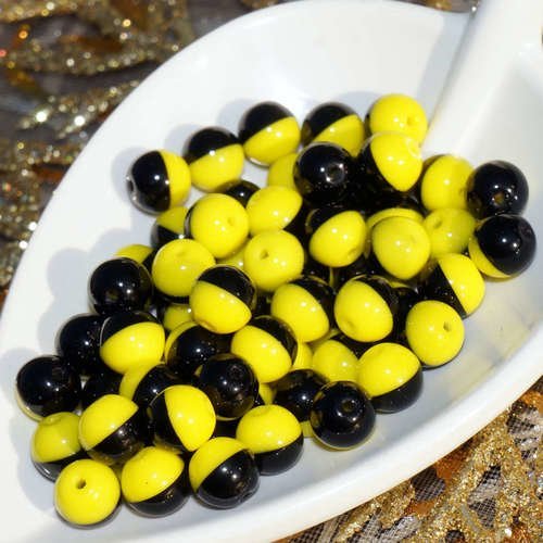 40pcs-noir-jaune-verre tchèque ronde perles d'entretoise de deux tons de couleurs de noël 6mm sku-17280