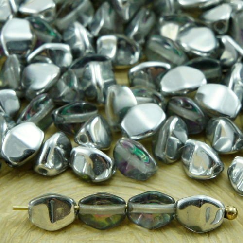 60pcs crystal metallic argent pourpre dichroïque vitrail light demi-pincée bicone à facettes entreto sku-33888