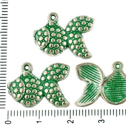 6pcs tchèque vert turquoise patine antique ton argent gros poissons de la mer des animaux marins cha sku-34033