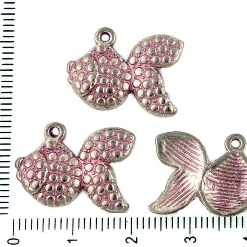 6pcs tchèque valentine rose patine antique ton argent gros poissons de la mer des animaux marins cha sku-34034