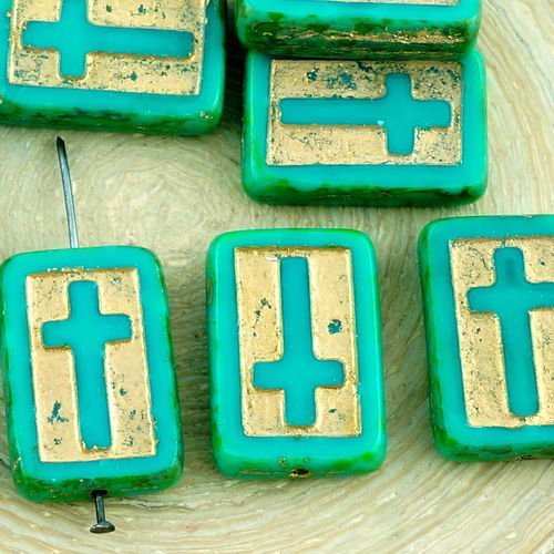 2pcs picasso opaque turquoise green or rectangle plat de la table de coupe de la croix chrétienne ch sku-35081
