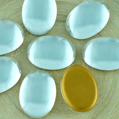 4pcs cristal miroir ovale d'argent en forme de dôme à dos plat verre tchèque en de cabochon 18mm x 1 sku-34746
