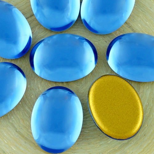 4pcs léger en cristal de saphir bleu ovale bombé dos plat verre tchèque en forme de cabochon 18mm x  sku-34748