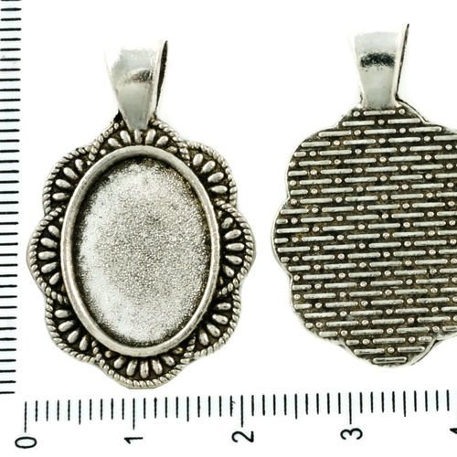 4pcs antique ton argent plat ovale pendentif cabochon de lunette de paramètres vide tiroir en métal  sku-37287