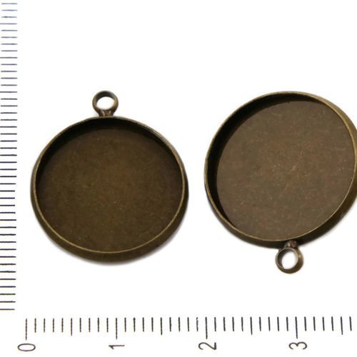 4pcs bronze antique plat rond pendentif cabochon de réglage camée plateau en métal conclusions 18mm  sku-37980