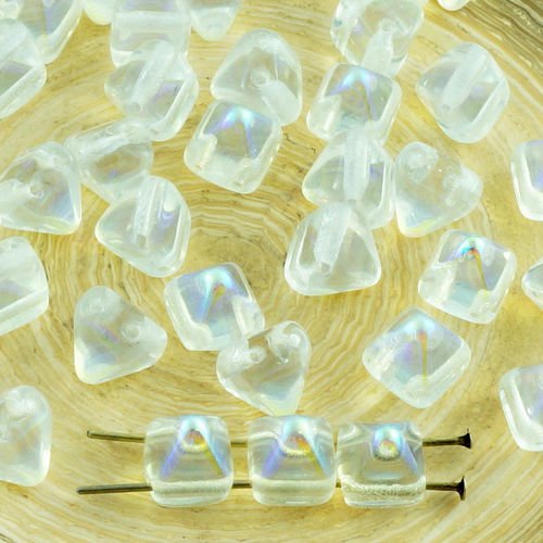 16pcs crystal ab petite pyramide goujon 2 deux trou de verre tchèque perles de 6mm x 6mm sku-31333