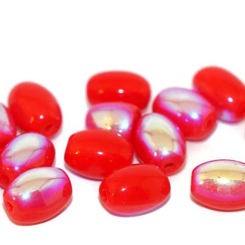Rouge ab verre tchèque tube ovale perles oblongues 8mm x 6mm 20pcs sku-17521