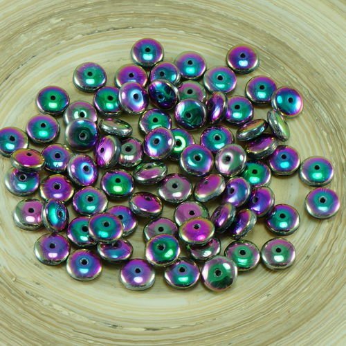 60pcs pourpre vert iris arc-en-ciel verre tchèque disque rondelle perles solo plat espaceur un trou  sku-26749