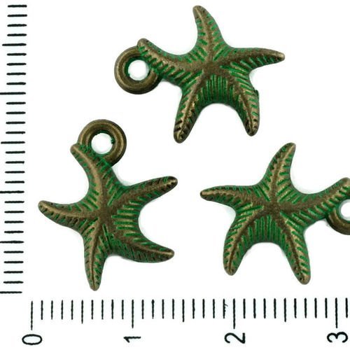 8pcs tchèque vert turquoise patine bronze antique ton étoile de mer des animaux marins en mer charms sku-33953