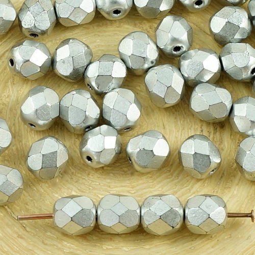 40pcs mat métallisé aluminium argent ronde à facettes feu poli entretoise de verre tchèque perles de sku-35518