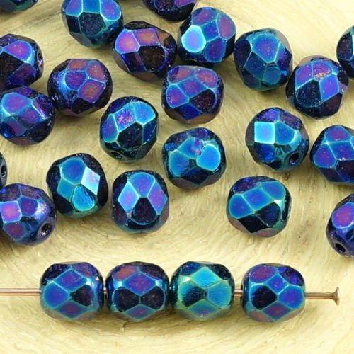 40pcs bleu métallisé violet rainbow iris ronde à facettes feu poli entretoise de verre tchèque perle sku-35519