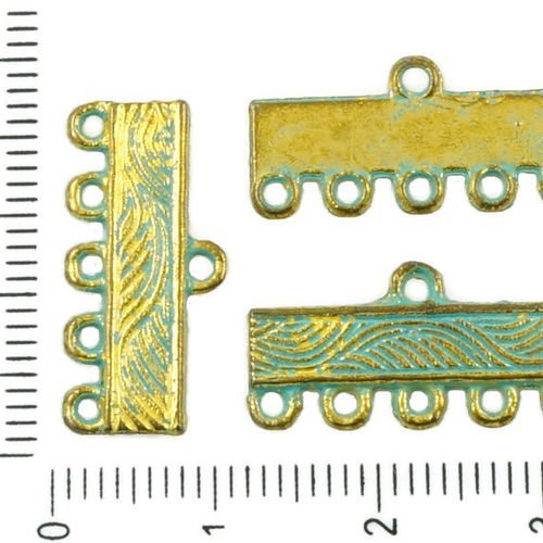 12pcs antique tons d'or de bleu turquoise patine de lavage multi-trous des connecteurs rectangle bar sku-37094