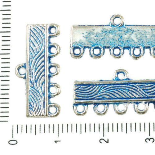 12pcs antique ton argent bleu patine de lavage multi-trous des connecteurs rectangle bars lustre pen sku-37095