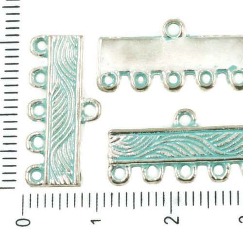 12pcs antique ton argent bleu turquoise patine de lavage multi-trous des connecteurs rectangle bars  sku-37098
