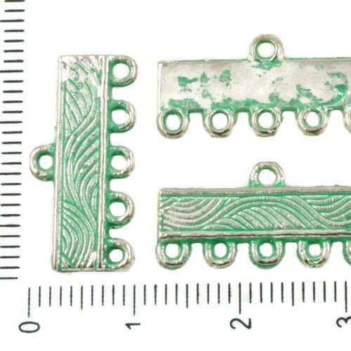 12pcs antique ton argent turquoise vert patine de lavage multi-trous des connecteurs rectangle bars  sku-37099