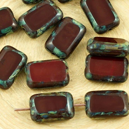8pcs picasso noir opaque corail rouge brun table de découpe à plat rectangle de verre tchèque perles sku-35606