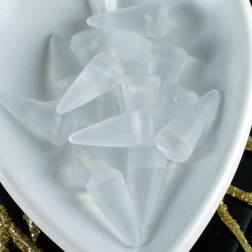 24pcs matte crystal white spike tchèque perles de verre cône drop 6mm x 14mm sku-19278