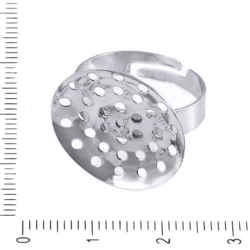 6pcs antique d'argent de platine tone tamis pad perles anneau ajustable blanc métal de base camée ba sku-37951