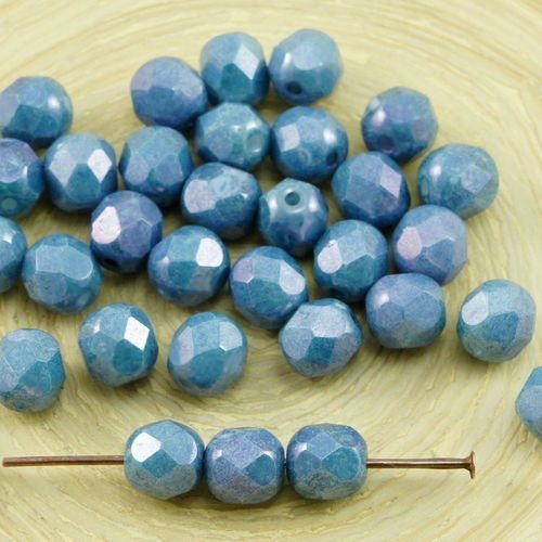 40pcs de craie grise bleu lustre verre tchèque ronde à facettes feu poli perles de 6mm sku-31623