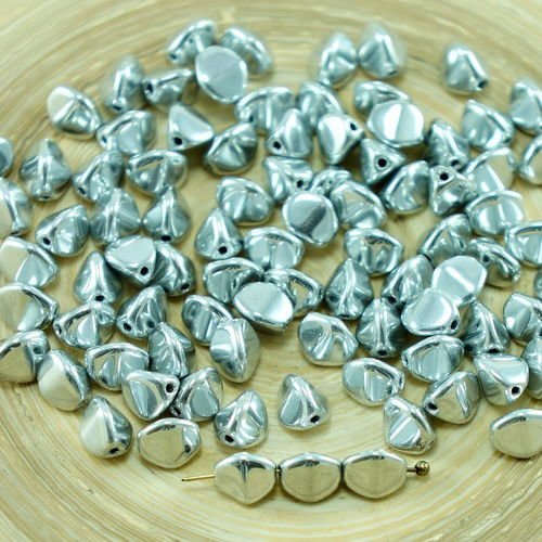 50pcs metallic silver-labrador pleine grosse pincée bicone facettes en verre tchèque perles de 7 mm sku-27377
