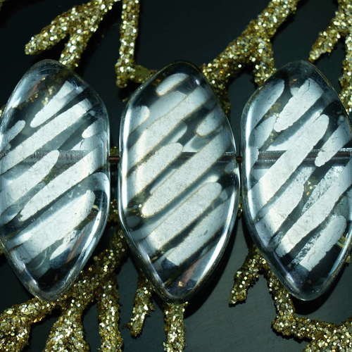 Cristal argent brillant à rayures verre tchèque ovale plat perles de bracelet de perle de 25 mm x 12 sku-21736