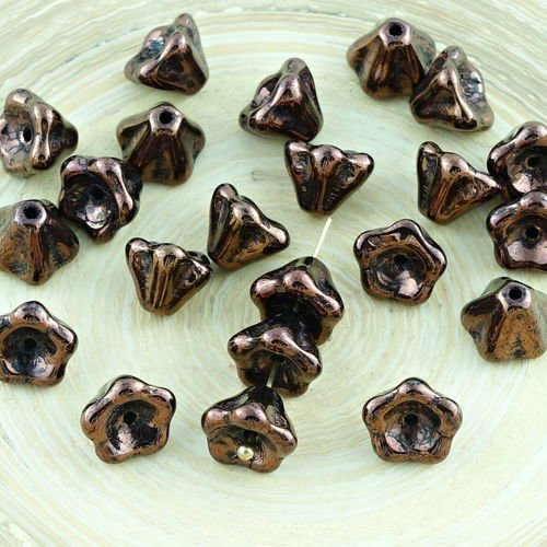 20pcs métallique brillant bronze brun lustre verre tchèque bell fleur de perles de bouchons 6mm x 8m sku-28666