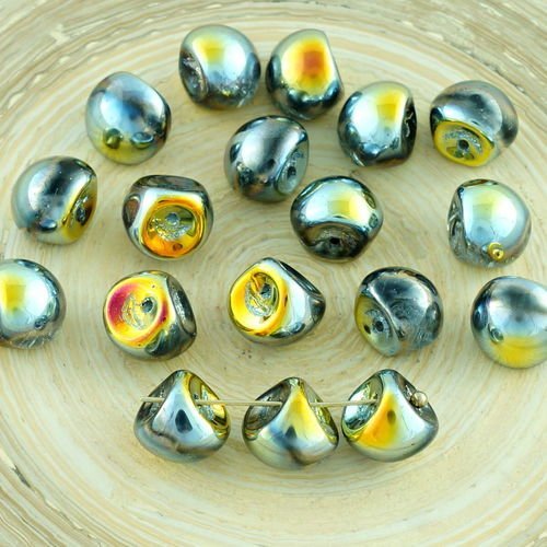 12pcs métallique marea or cristal de champignons bouton de verre tchèque perles de 9mm x 8mm sku-28673
