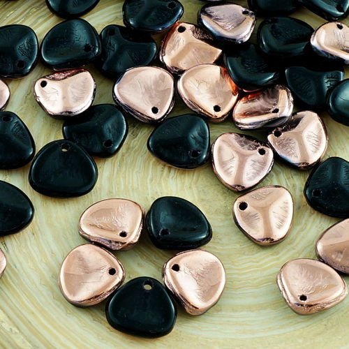 50pcs noir capri d'or de cuivre demi-verre tchèque pétales de roses de fleurs pressées à plat perles sku-31256