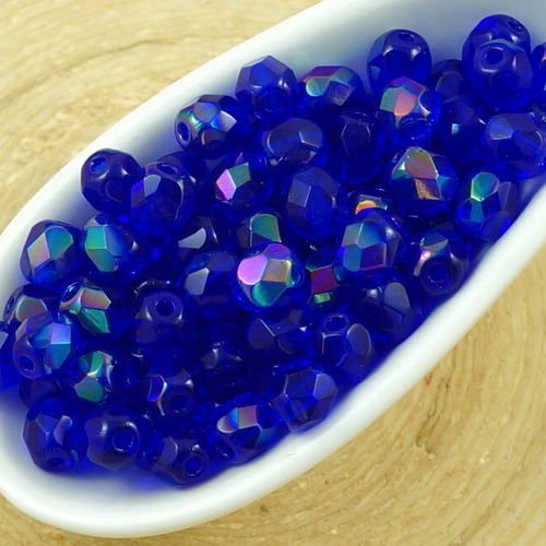 100pcs cristal de saphir bleu iris demi-rond à facettes feu poli entretoise tchèque perles de verre  sku-35668