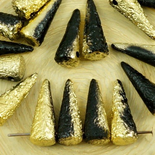 14pcs jet noir métallique de l'ambre d'or de la moitié gravé rustique rugueux grande pointe du cône  sku-37170