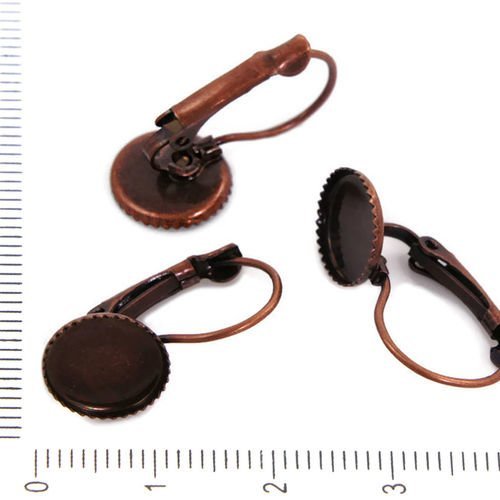 6pcs cuivre antique levier dos de boucle d'oreille de vide plat rond cabochon camée paramètre de tir sku-37981