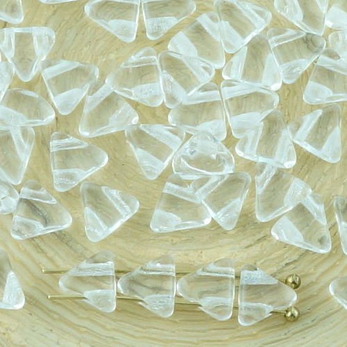 60pcs cristal clair khéops par puca plat triangle 2 deux trou de verre tchèque perles de 6mm sku-32875