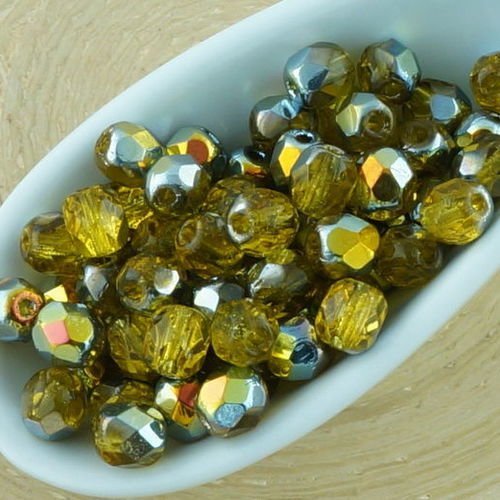 100pcs léger en cristal de topaze jaune clair métallisé marea or demi-rond à facettes feu poli petit sku-33410