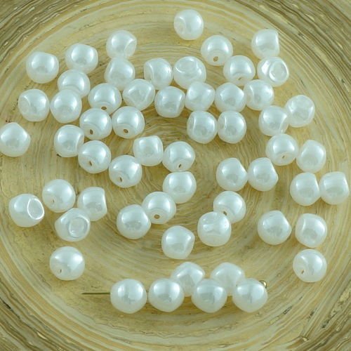 60pcs blanc opaque lustre le plus petit champignon bouton tchèque perles de verre de 4 mm x 3 mm sku-30349