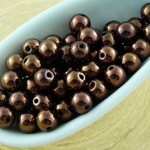 100pcs métallique brillant bronze brun lustre rond druk verre tchèque pressé perles de petite entret sku-31187