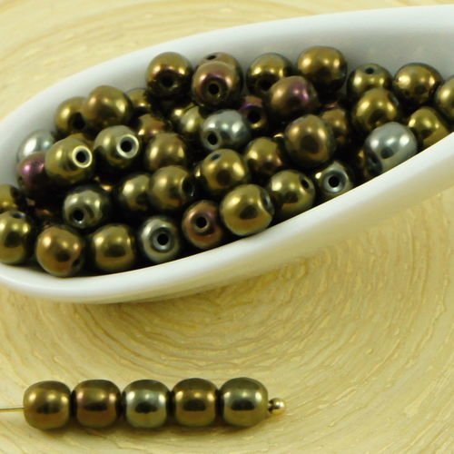 100pcs brun métallique arc-en-ciel de l'iris de bronze ronde druk verre tchèque pressé perles de pet sku-31911