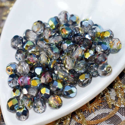 50pcs cristal métallique marea or verre tchèque perles de feu poli entretoise de 5mm sku-16566