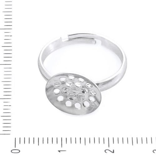 2pcs argenté tamis pad perles lunette réglable anneau de base en blanc cabochon rond paramètre camée sku-38006