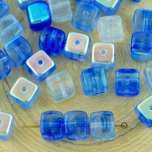 24pcs cristal bleu clair mix ab demi cube entretoise tchèque perles de verre de 5mm x 7mm sku-32984