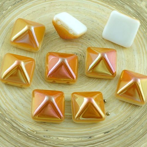 8pcs blanc abricot orange de la moitié de l'halloween pyramide goujon 2 deux trou de verre tchèque p sku-30246