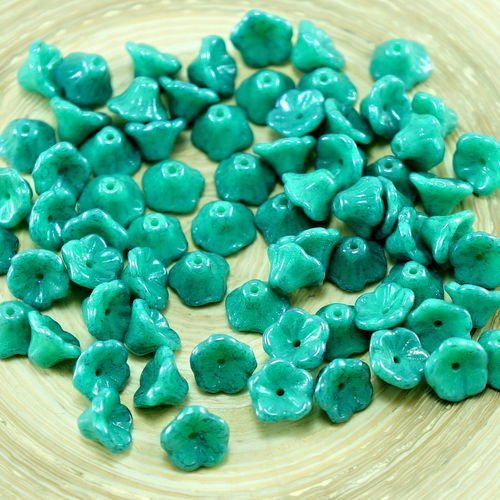 40pcs picasso turquoise vert bleu argent sénégal verre tchèque bell fleur de perle de bouchons 7mm x sku-27386