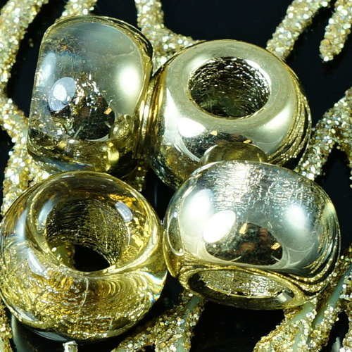 Or métallique en cristal tchèque ronde grand trou perles en verre de 13 x 9 mm 4pcs sku-18695