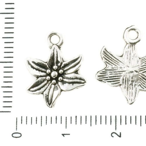 12pcs antique ton argent poinsettia lilly fleur charmes floral pendentifs tchèque métal conclusions  sku-37256