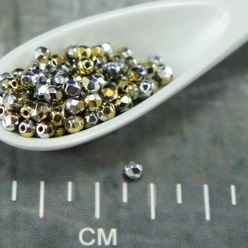 La californie argent or ronde à facettes feu poli verre tchèque perles de 3mm 100pcs sku-26437