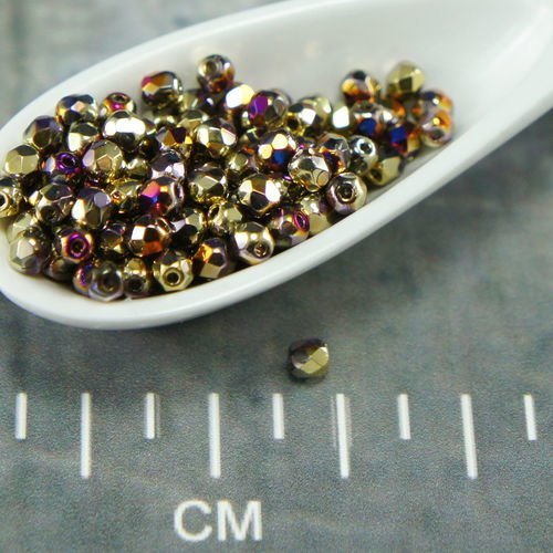 La californie violet or ronde à facettes feu poli verre tchèque perles de 3mm 100pcs sku-26438