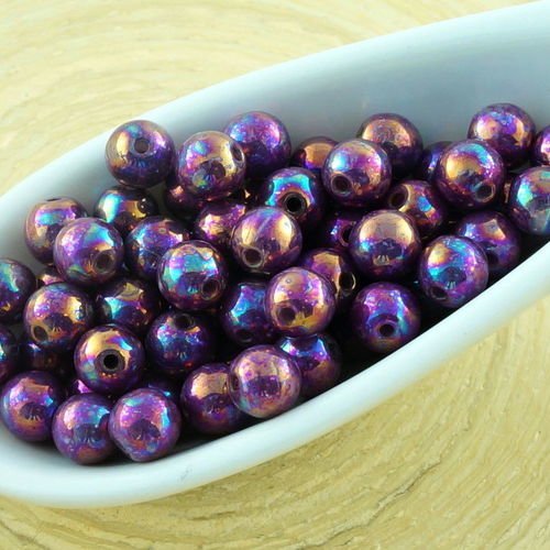 100pcs iris vega violet lustre rond druk verre tchèque pressé perles de petite entretoise de 4mm sku-31052