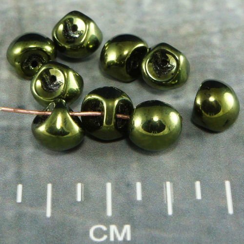 Vert métallique lustre champignon bouton de verre tchèque perles de 9mm x 8mm 12pcs sku-26404