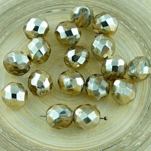 10pcs métallisé vieil or cristal demi-verre tchèque ronde à facettes feu poli perles 10mm sku-29064