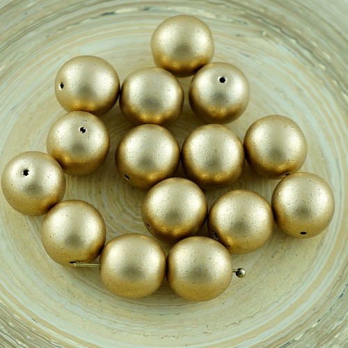 10pcs mat bronze or pâle pressé druk grand verre tchèque perles rondes 10mm sku-29071
